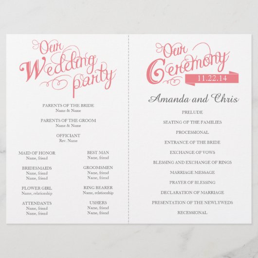 ヴィンテージコーラルラブストーリー結婚式 プログラム (正面)