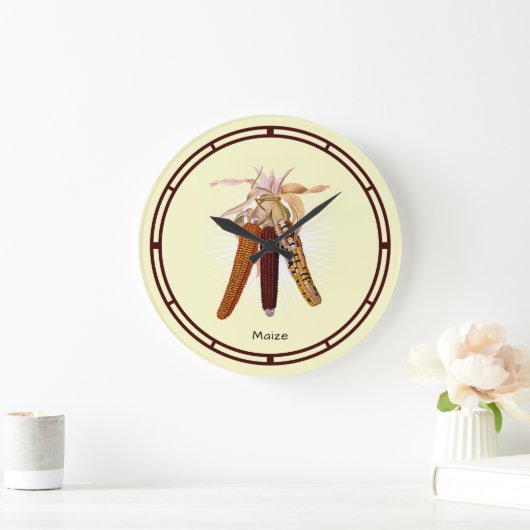ヴィンテージコーンまたはトウモロコシのフルーツアート ラージ壁時計 (ホーム)