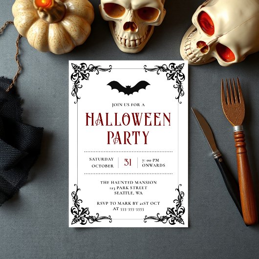 ヴィンテージゴシックこうもり大人ハローウィンパーティ 招待状
