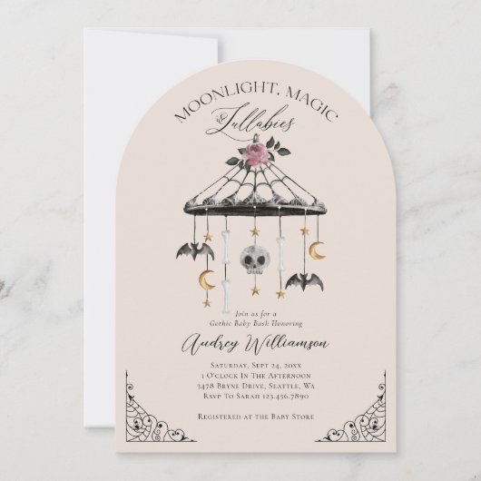 ヴィンテージゴシックのハロウィーンの移動不気味式ベビーシャワー 招待状 (正面)