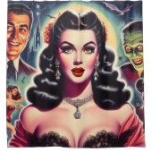 ヴィンテージゴシックのピンアップ シャワーカーテン (正面)