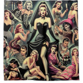 ヴィンテージゴシックのピンアップ シャワーカーテン (正面)