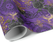 ヴィンテージゴシックのフェニックスとバラ紫のパターン ラッピングペーパー (ロールコーナー)