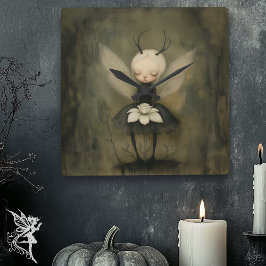 ヴィンテージゴシックの妖精&ホワイトフラワーダークファンタジー スクエア壁時計