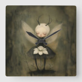 ヴィンテージゴシックの妖精&ホワイトフラワーダークファンタジー スクエア壁時計 (正面)