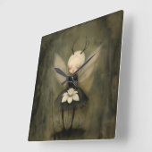 ヴィンテージゴシックの妖精&ホワイトフラワーダークファンタジー スクエア壁時計 (傾斜)