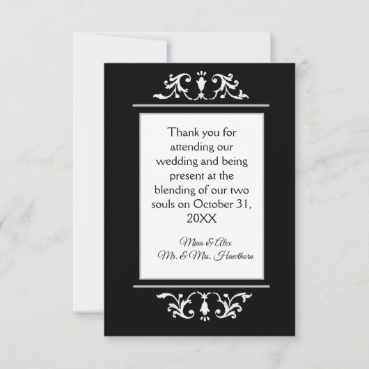 ヴィンテージゴシックオーナメント白黒結婚ズ サンキューカード (裏面)