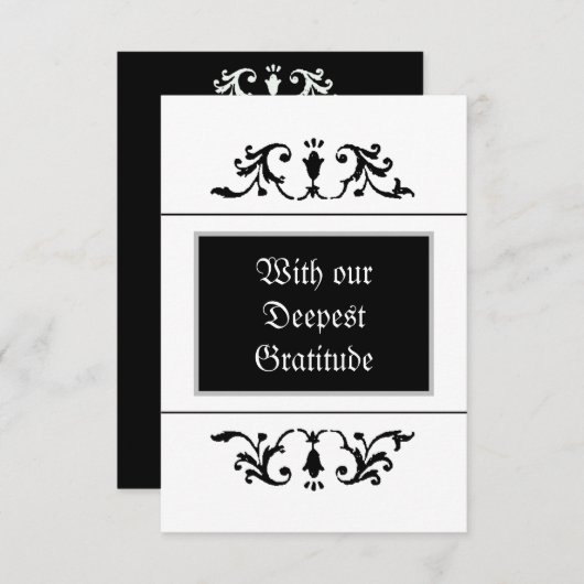 ヴィンテージゴシックオーナメント白黒結婚ズ サンキューカード (正面/裏面)