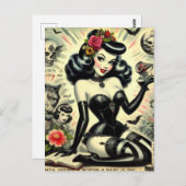 ヴィンテージゴシックガールイラストレーション ポストカード (正面/裏面)