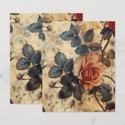 ヴィンテージゴシックグランジフローラスクラップブック紙 (正面/裏面)