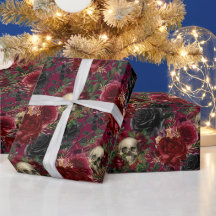 ヴィンテージゴシックスカルとバラ赤と黒