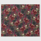 ヴィンテージゴシックスカルとバラ赤と黒 ラッピングペーパー (フラット)