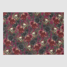 ヴィンテージゴシックスカルとバラ赤と黒 薄葉紙