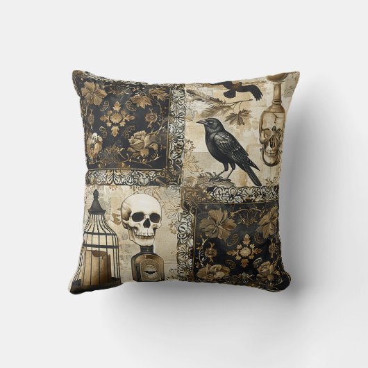 ヴィンテージゴシックスカルとバードケージ クッション (裏面)