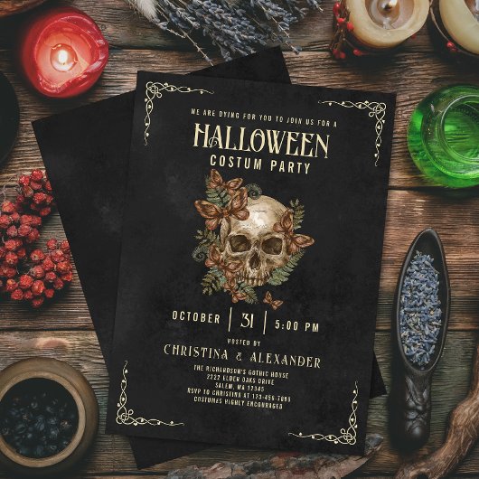 ヴィンテージゴシックスカルエレガント成人ハローウィンパーティ 招待状