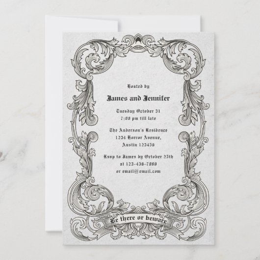 ヴィンテージゴシックスカルハロウィーンの衣装パーティー 招待状 (裏面)