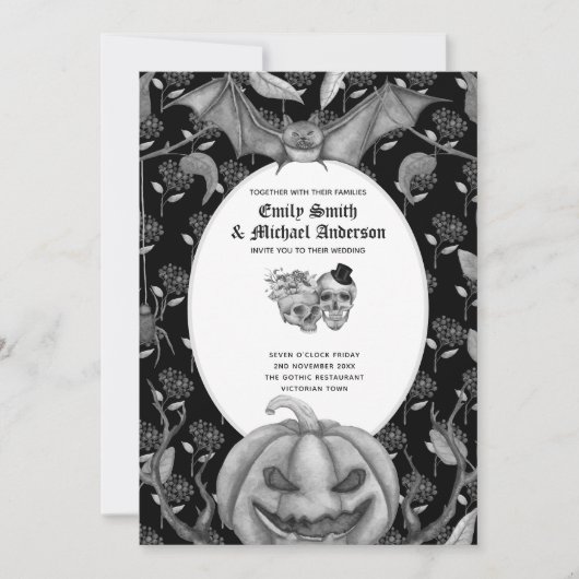 ヴィンテージゴシックスカルハロウィーンゴシック招待状 招待状 (正面)
