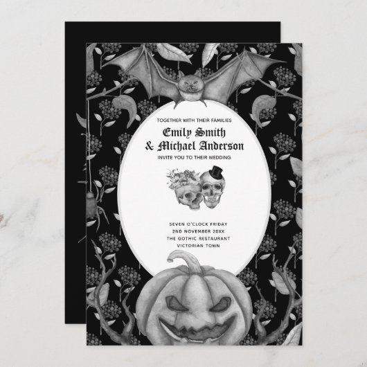ヴィンテージゴシックスカルハロウィーンゴシック招待状 招待状 (正面/裏面)