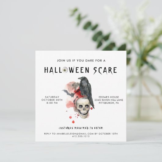 ヴィンテージゴシックスカルレイベン不気味ハローウィンパーティ 招待状 (スタンド正面)