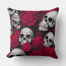 ヴィンテージゴシックスカルレッドローズガーデン クッション
