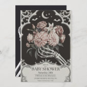 ヴィンテージゴシックスカル不気味ハロウィーンベイビーシャワー 招待状 (正面/裏面)