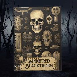 ヴィンテージゴシックスカル不気味、ハロウィーンモノグラム ノートブック