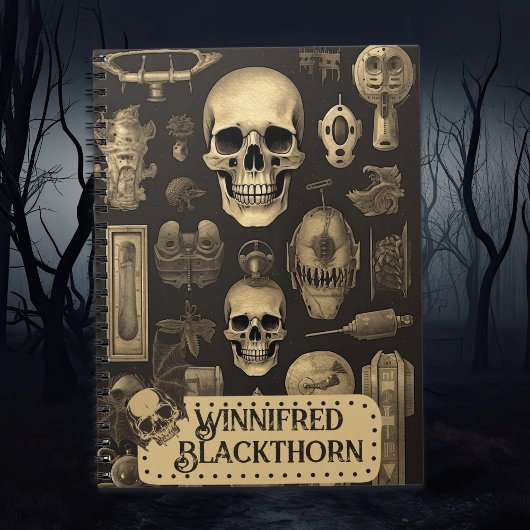 ヴィンテージゴシックスカル不気味、ハロウィーンモノグラム ノートブック