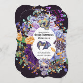 ヴィンテージゴシックスカル紫オレンジフローラ15th日 招待状 (正面/裏面)