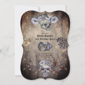 ヴィンテージゴシックスカル紫オレンジ色の花ゴシック 招待状 (正面)