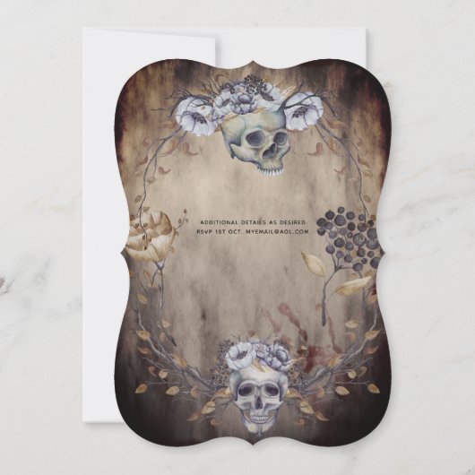 ヴィンテージゴシックスカル紫オレンジ色の花ゴシック 招待状 (裏面)