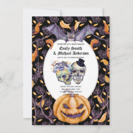 ヴィンテージゴシックスカル紫オレンジ色の花ゴシック 招待状