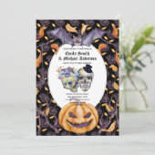 ヴィンテージゴシックスカル紫オレンジ色の花ゴシック 招待状 (スタンド正面)