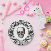 ヴィンテージゴシックダマスクパターンスカルハロウィーン ペーパープレート (パーティー)