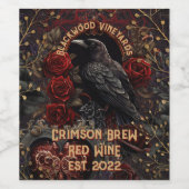 ヴィンテージゴシックダーク美しいクロウレイヴンレッドローズ ワインラベル (シングルラベル)