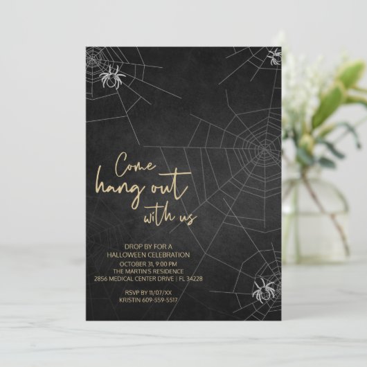 ヴィンテージゴシックチャルクボードスパイダーハローウィンパーティ 招待状 (スタンド正面)