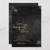 ヴィンテージゴシックチャルクボードスパイダーハローウィンパーティ 招待状 (正面/裏面)