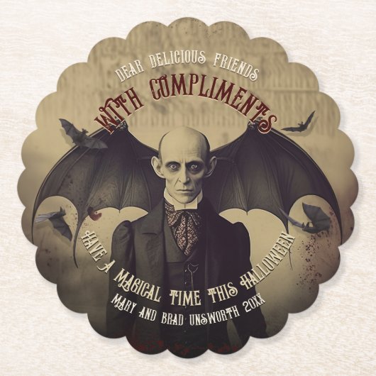 ヴィンテージゴシックドラキュラハロウィーン ペーパーコースター (正面)