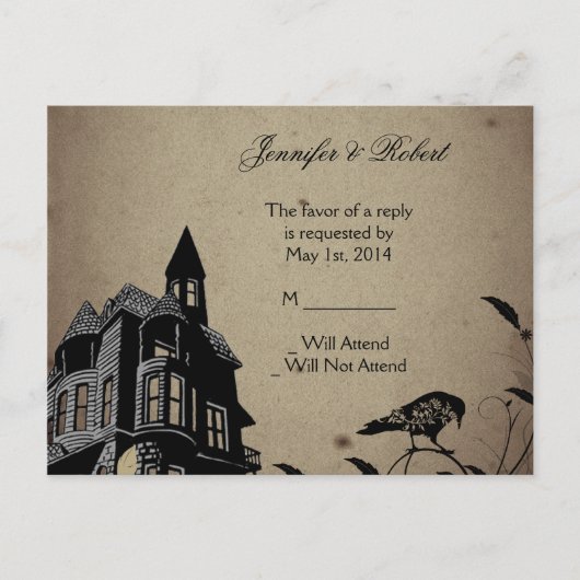 ヴィンテージゴシックハウスウェディングRSVPポストカード インビテーションポストカード (正面)