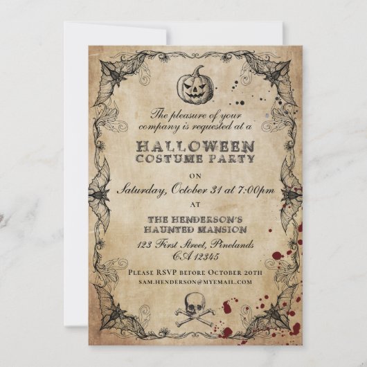 ヴィンテージゴシックハロウィンコスチュームパーティー招待状 (正面)