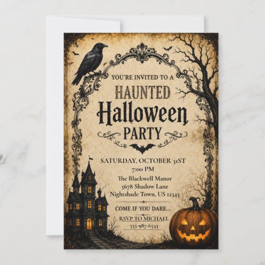 ヴィンテージゴシックハロウィン 招待状 (正面)