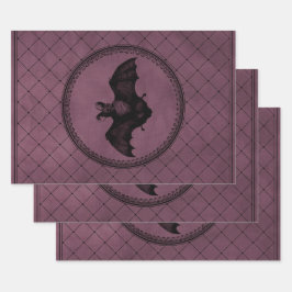 ヴィンテージゴシックハロウィーンこうもりオンパープル ラッピングペーパーシート