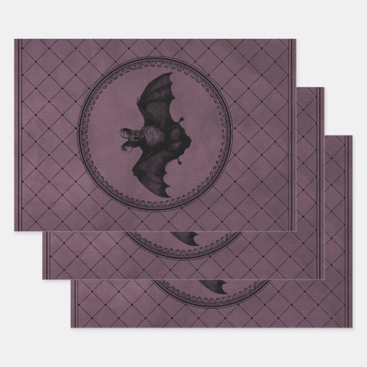 ヴィンテージゴシックハロウィーンこうもりオンパープル ラッピングペーパーシート (セット)