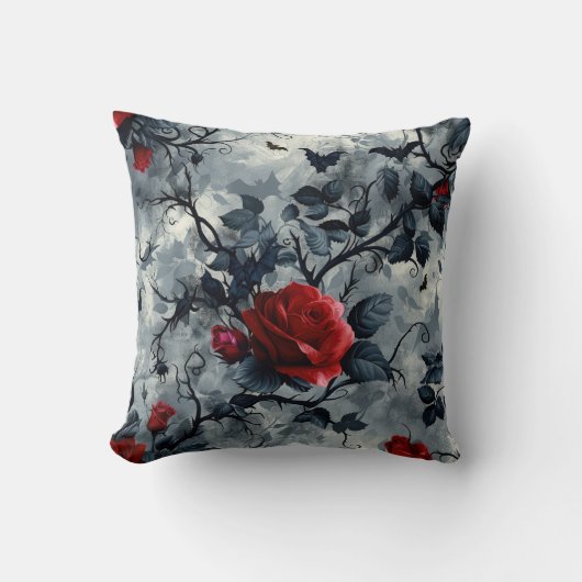 ヴィンテージゴシックバラとこうもりパターン クッション (正面)