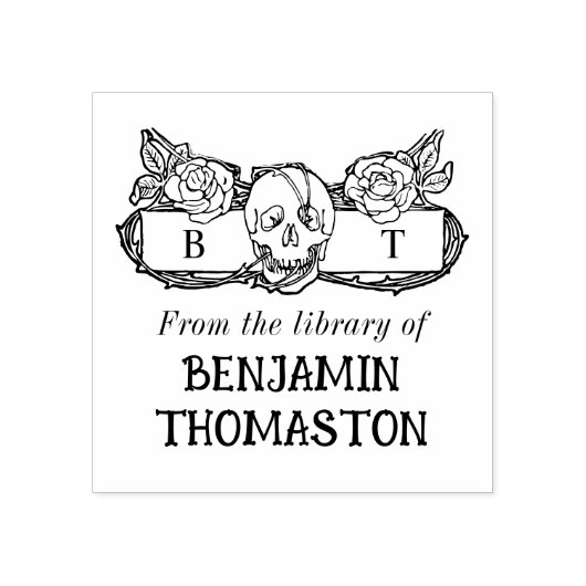 ヴィンテージゴシックバラとソーンズライブラリーのブック名 ラバースタンプ (インプリント)