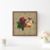 ヴィンテージゴシックバラ スクエア壁時計 (ホーム)