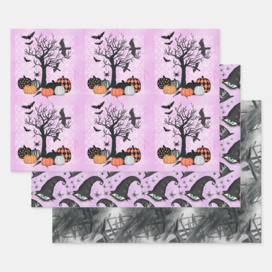 ヴィンテージゴシックパンプキンウィッチハットハロウィーンギフト ラッピングペーパーシート (セット)
