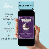 ヴィンテージゴシックパープルハロウィーンベビーシャワー 招待状