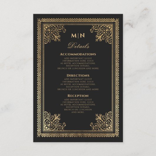 ヴィンテージゴシックビクトリアン金ゴールド結婚詳細 エンクロージャーカード (正面)