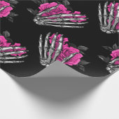 ヴィンテージゴシックピンクのローズスケルトンハロウィーン ラッピングペーパー (角)