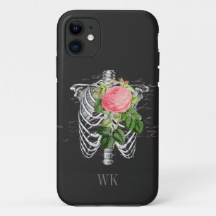 ヴィンテージゴシックピンクローズスケルトンモノグラム iPhone 11 ケース